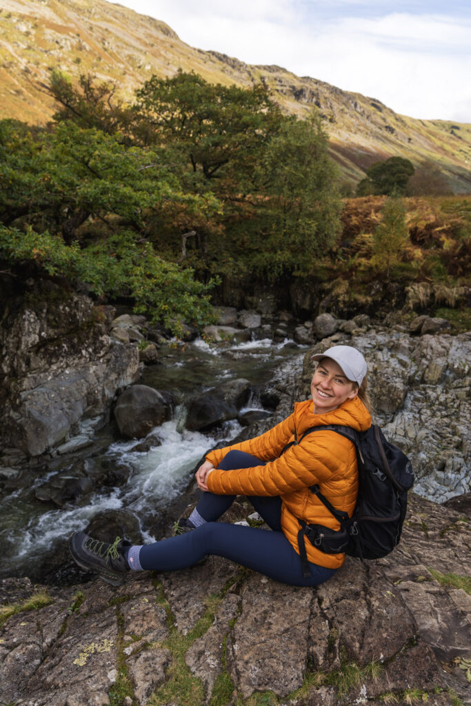 Char sat at a beautiful waterfall in the Lake District