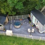 drone shot of Elephant view shepherd hut in eryri national park, Wales