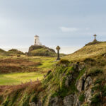 Views across to Llanddwyn Lighthouse from the barracks