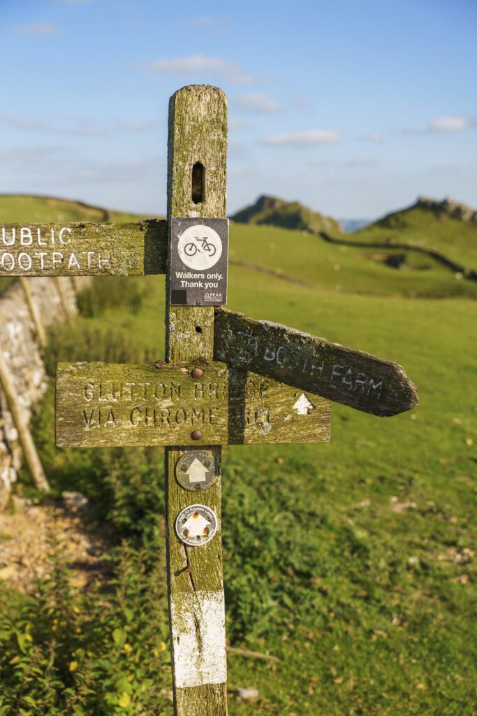 public footpath sign showing Chrome Hill