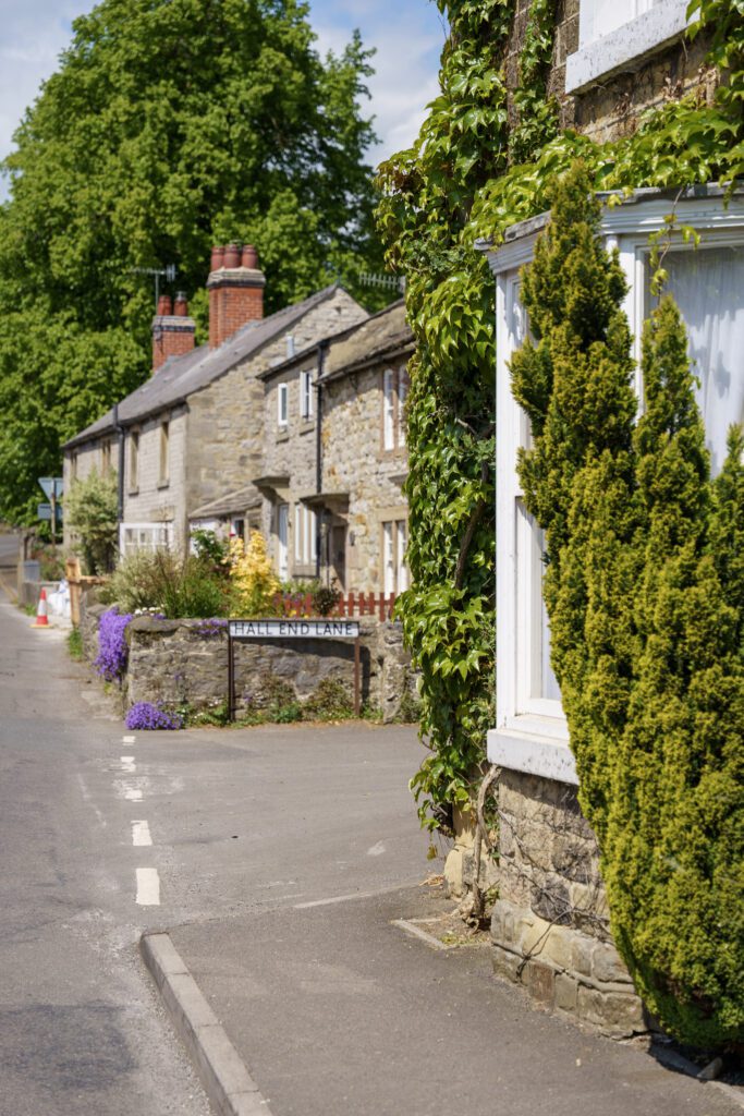 Ivy clad cottages in the Derbyshire village of Ashford in the water