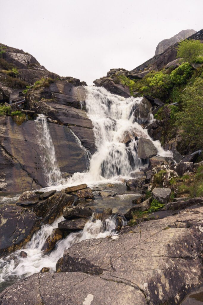 Raging waterfall at Cwmorthin quarry