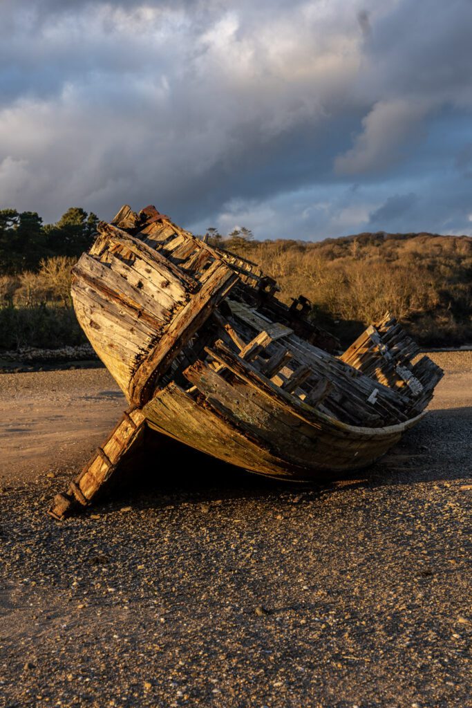 Shipwreck Manx Rose on the beach at golden hour