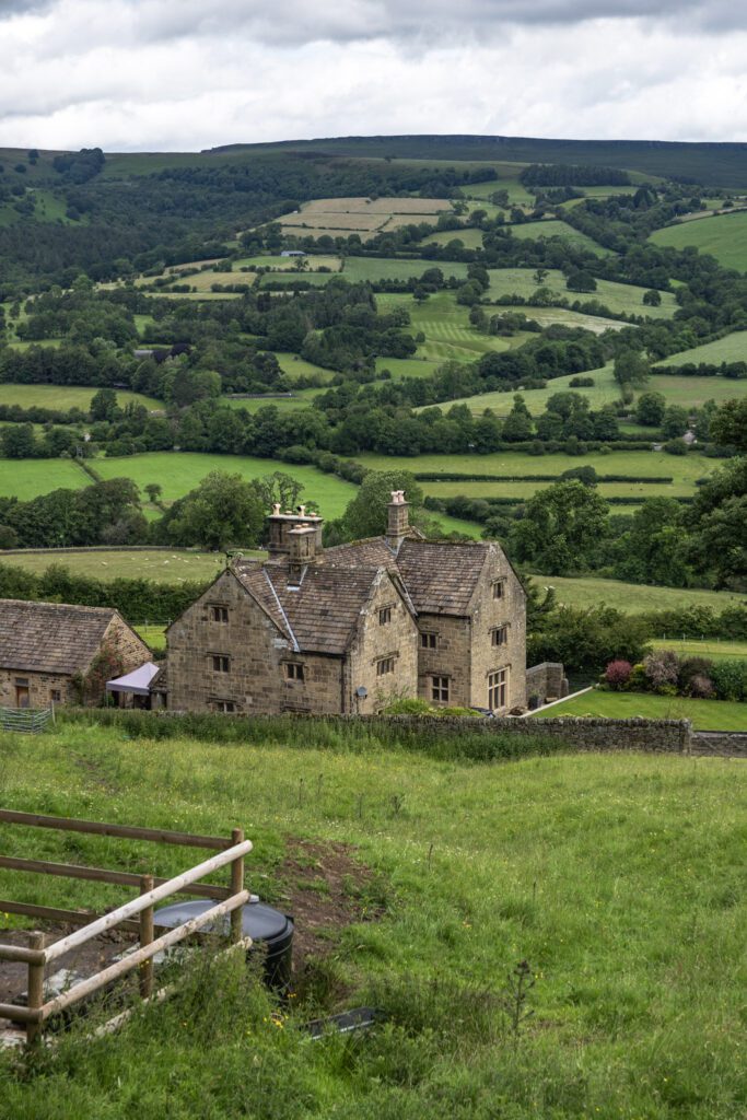 A beautiful stone country house on the hillside above Hathersage, patchwork field views for miles after the building
