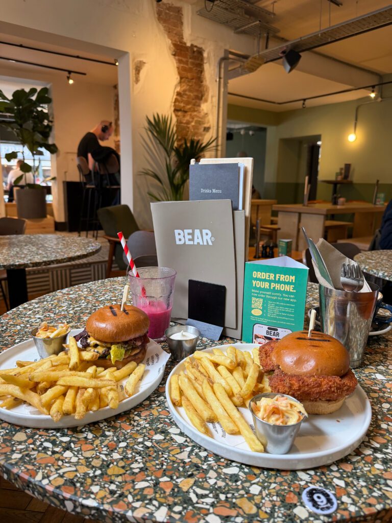 Crispy chicken burger and Cheese burger with fries at coleslaw