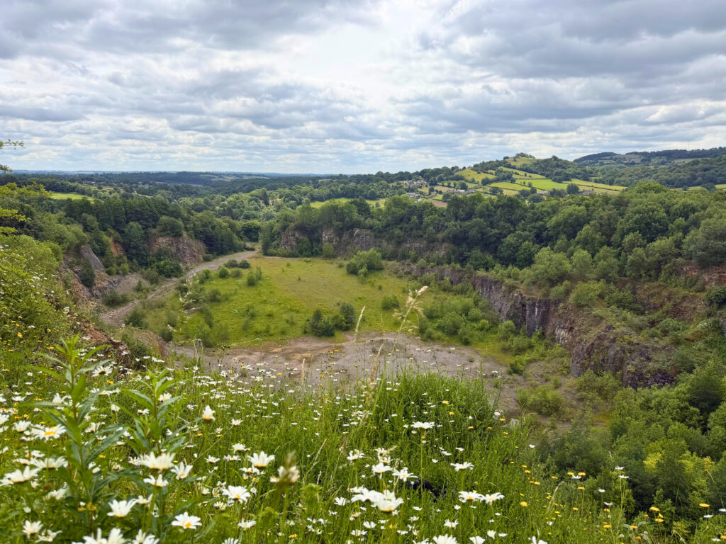 Old disused quarry in Ashover Derbyshire shot from above
