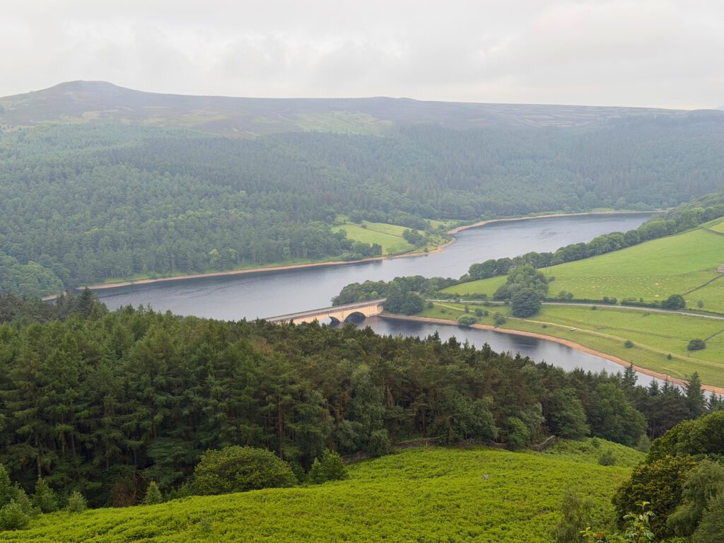 Ladybower Reservoir from Derwent Edge and road bridge