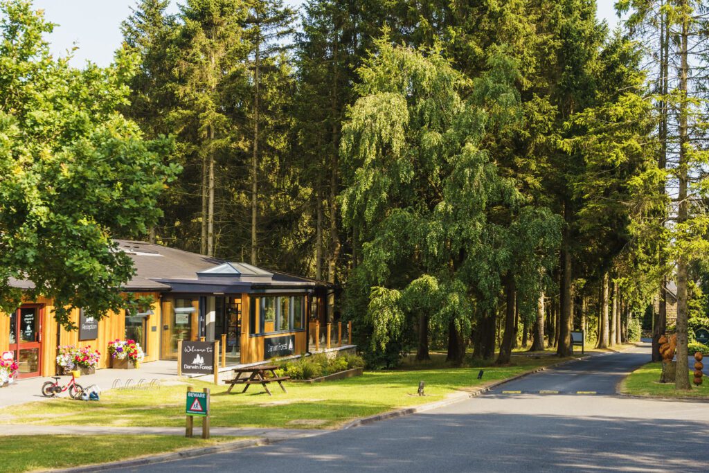 The entrance to Darwin Forest looking towards reception and on site shop