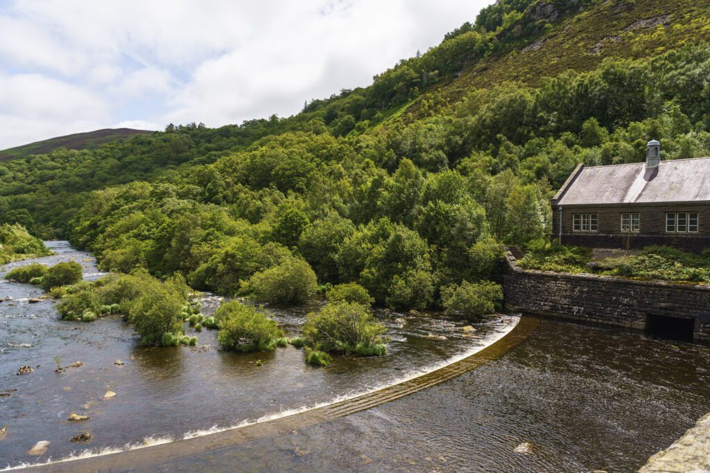 View down the river from Cabin Coch Dam