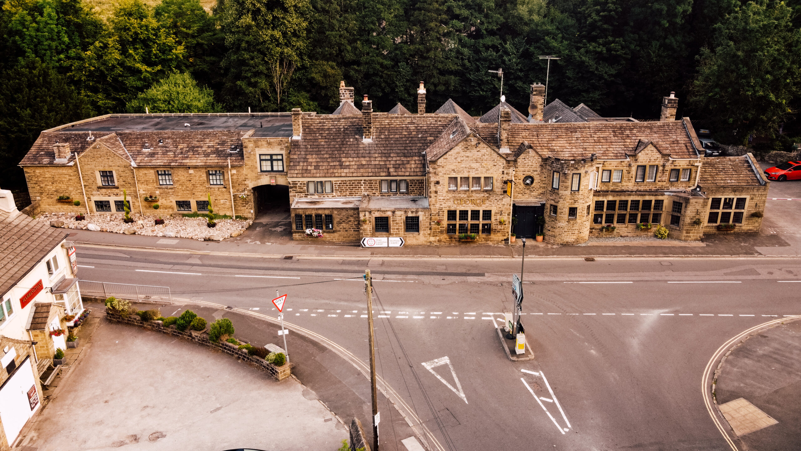 Aerial shot of The George, Hathersage