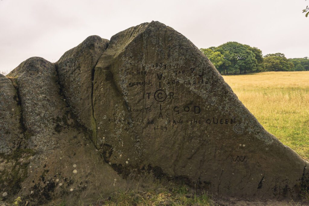 Jubilee Rock on the Chatsworth estate with carvings for Queen Victoria