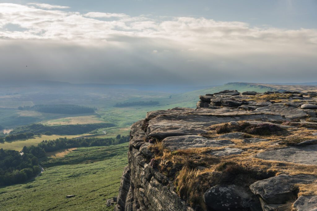 Gritstone Edge at Stanage edge, looking over the Hope Valley